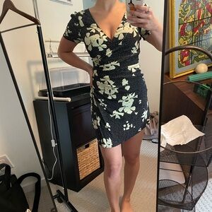 Leith Black and Cream Floral Mini Dress